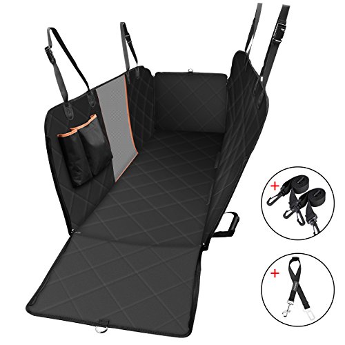 Preisvergleich Produktbild OMORC Autoschondecke, Wasserdichte Kofferraumschutz Hunde Auto, Kofferraumdecke für Rücksitz und Kofferraum Reise, 4-lagigen Rutschfeste Design der Hundedecke mit Sicherheitsgurt für Auto / Van / SUV