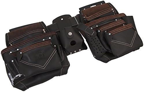 PTI Oil Tan Leather Carpenter Builder Tool Belt with Adjustable Pouches Pockets