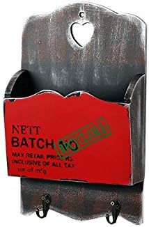 Shabby Wooden Key Hooks &amp; Letter Tray Wall Hanging Decorative Mail Post Key Holder Organiser with 2 hooks for Home Office Entryway Hallway 11.6"(H) x 7"(W)
