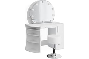 ‎VICCO Vicco Schminktisch Almina, Weiß, 100 cm mit LED Beleuchtung und Hocker