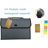 EIGenS 12 Pockets Expanding File Folder with Handle - A4 Size Expandable File Organizer File Folder Wallet Briefcase Documents Filing Box（Blue）