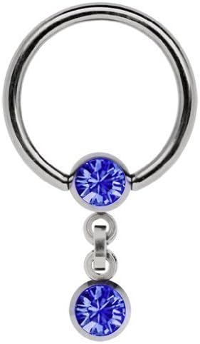 Modern Nature PiercingschmuckTitanium Piercing Ring in with Chain and 5 MM Stone - Balls - Dark Blue