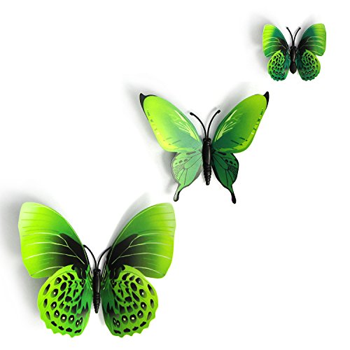 Mangotree 12 Stück/Polybeutel Abnehmbar 3D Lustige Bunte Schmetterlinge Wand Kings Schmetterlinge Hauptdekor Kunst Design Aufkleber Wand (Grün, 12pc)