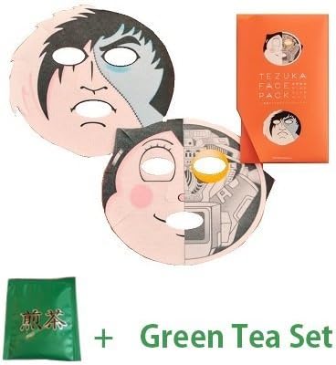 Isshin Face Mask Tezuka Face Pack Atom (Astro Boy) &amp; Black Jack (Green Tea Set)