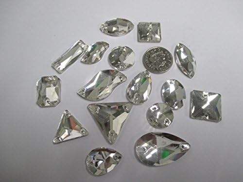30pcs Mix Sew On Clear Glass Crystals BIG 10mm to 25mm 2 hole Diamante Rhinestone Crystal Gems Bling My Shoes Trademark UK00003085705 BIGCRY1