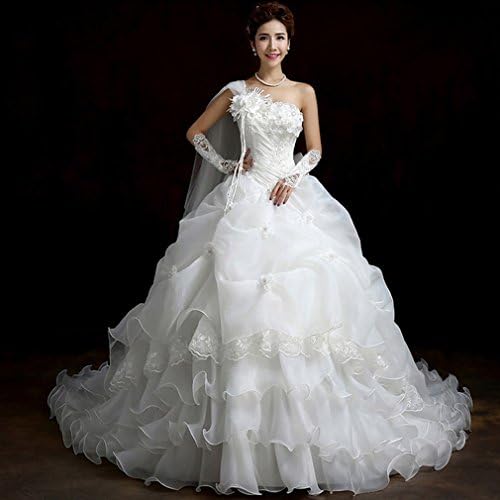 Modern Shoulder Wedding Dress Qi Large Code Was Thin Tail Wedding Dress Slim Beautiful Bride Dress,B,L