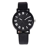 Armbanduhren Modeaccessoires, Frauen Matte R?mische Zahlen Rundes Zifferblatt Quarz Kunstleder Armbanduhr - Schwarz