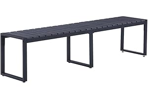 ‎MINGONE Mingone Gartenbank Wetterfest Schwarze Sitzbank Outdoor 3-Sitzer Parkbank Metallbeine Harzauflage Bänke für Gärten im Freien auf Balkonen Terrassen