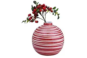 caffeine Ceramic Handmade red and White Matki Shape vase (Set of 1)
