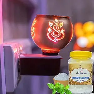 Signamio Night lamp Kapoor dani with 100gm Camphor Tablets Electrical Machine/Incense-Aroma Burner,Kapoordani Diya/Dhoop Dani/Camphor Diffuser Steel Ceramic for Home,Office-2 pcs Combo-DN-Ganesh