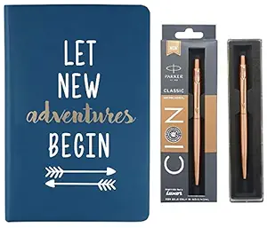 Doodle Adventures of The Mind Hard Bound Non Dated Diary (5.5 X 8.5 Inches, 80 GSM, 192 Ruled A5 Diary & Parker Classic Anti Microbial Stainless Steel Ball Pen - CION Coated (Ink - Blue)