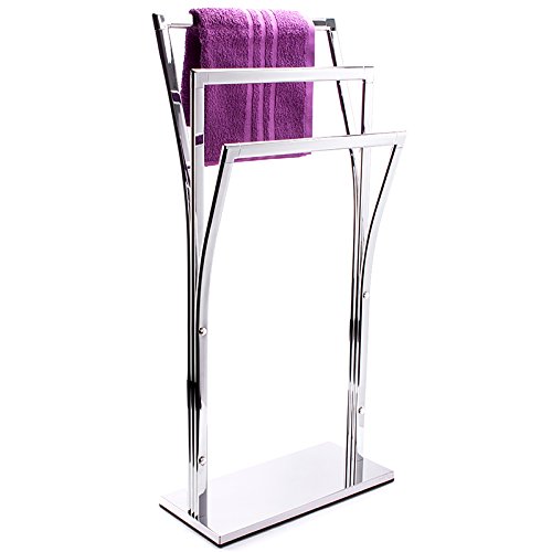 MSV Handtuchständer Handtuchhalter (LxBxH): ca. 42 x 19 x 2,5 cm aus verchromten Metall in Edelstahl Optik mit 3 Handtuchstangen - 3