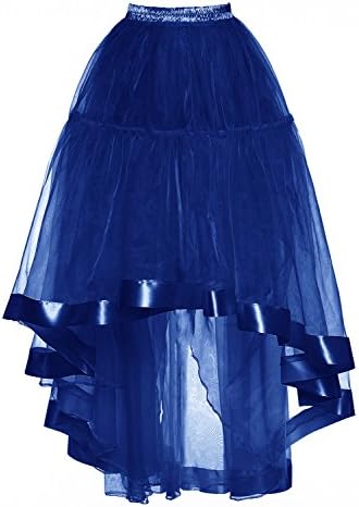DYSS Womens 50s Organza Petticoat High Low Retro Skirt Translucent Long Dress Royal Blue，S