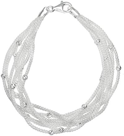 Adara Silver Eight String Ball andMesh Bracelet of 19 cm Length