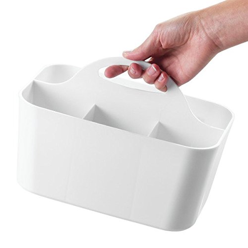 mDesign Besteckkorb – ideal zur Besteckaufbewahrung – inkl. vier Fächer und integrierten Griff zum Transport – nützlicher Besteckkasten und Küchen Organizer – Farbe: Weiß - 4