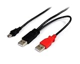 Tipo de género macho/macho StarTech.com Cable de 91cm USB en Y para Discos Duros Externos - 2X USB A Macho a 1x USB Mini B Macho - Cable USB (0,9 m, Mini-USB B, 2 x USB A, 2.0, Male Connector/Male Connector, Negro)