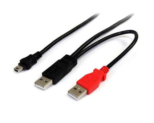 StarTech.com Cable de 91cm USB en Y para Discos Duros Externos - 2X USB A Macho a 1x USB Mini B Macho - Cable USB (0,9 m, Mini-USB B, 2 x USB A, 2.0, Male Connector/Male Connector, Negro)
