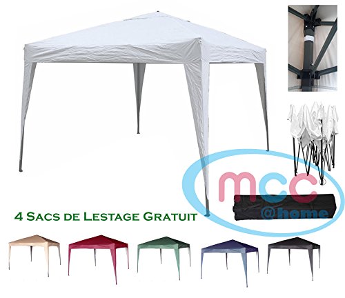 spécifications Mcc@home Gazébo/kioske/pavillon/ tente/tonnelle/auvent/abri de jardin résistant à l’eau, 3x3m, couleur blanc, pour fêtes, réceptions, marchés, barbecues