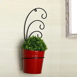 Homspurts Bucket Metal Wall Planters Pot for Indoor Plants with Holder (Galvanized Iron) - Wall Mounted Planters with Stand Plant Containers Balcony Decoration Garden D