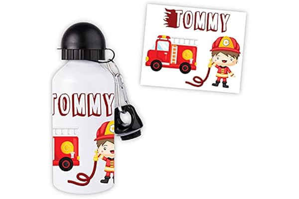 Gourde ou bouteille enfant - Personnalisable avec prénom - 500mL (Pompier)