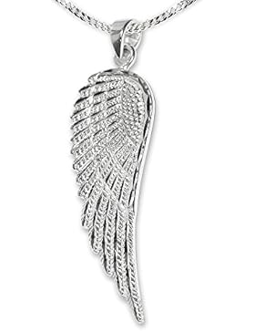 CLEVER SCHMUCK-SET Silberner Anhänger großer Engelsflügel 36 cm glänzend diamantiert und Kette Panzer 45 cm STERLING...