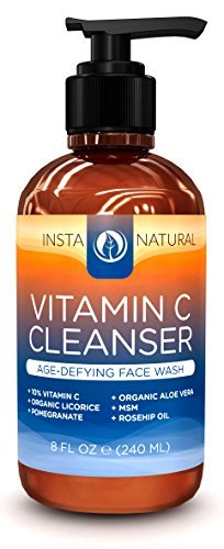 Vitamin C Facial Cleanser - Revitalizing Anti-Aging Face Wash with 10% Vitamin C, Organic Aloe Vera & Rosehip Oil - Deep Skin Moisturizer & Rejuvenator - Unclog & Minimize Pores - InstaNatural - 8 OZ