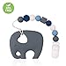 Produktbild TYRY.HU Kinderkrankheiten Dummy Clip Silikon Elefant Beißring mit Schnuller Clip Halter Set für Neugeborene BPA frei Dusche Geschenk Shoothing Schmerzlinderung handgemacht (Dunkel Grau)