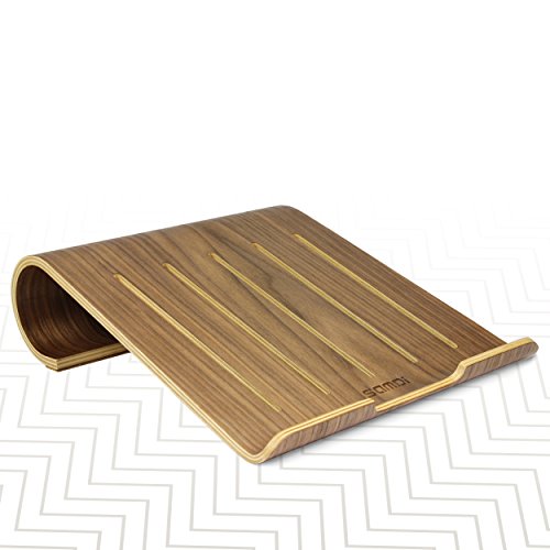 Urcover® Laptop Halter Tisch Desktop Ständer aus Echt-Holz in Dunkel Braun bis 12,9 Zoll | Schreibtisch Halterung Dock Station Notebook Zubehör | Wood Ultrabook Holder - 3