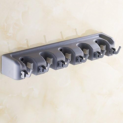 Mop and Broom Holder with 6 Pull Out Hooks Broom Organizer and 5 Ball Slots Strong Grippers Mop Hanger Rack Organizer (5 slots)