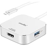Atolla USB C Hub auf 2 Port USB 3.0 und HDMI (4K X 2K) Multiport Hub + USB Type c port mit PD 2.0 (Power Delivery ) für New Macbook, Macbook Pro 2016, Google ChromeBook Pixel 2015 (Silber Aluminium)