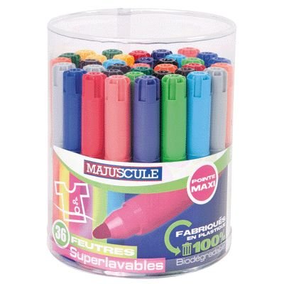 Majuscule-maxi Feutres Pointe Large, Couleurs Assorties - Pochette De 36