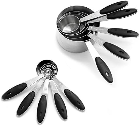 Collory High-Quality Measuring Cup Measuring Spoon Set Stainless Steel with Silicone Handles, 10 Pieces – Pack Of 10 American Size (Tbsp/Cup Dispenser) and Measuring Cup and Measuring Spoons (Set of 10 ml)