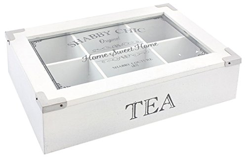 Weiß Holz rustikal 6 fach Teebeutelbox Caddy Aufbewahrung Brust Shabby Chic