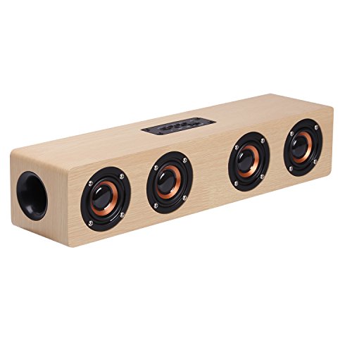 CAHAYA Cassa Bluetooth Senza Fili 12W Altoparlante Ricaricabile con 4 Subwoofer Stereo e Microfono Supporta Chiamata Vivavoce Scheda TF AUX Radio FM ( Colore di Legno Chiaro)