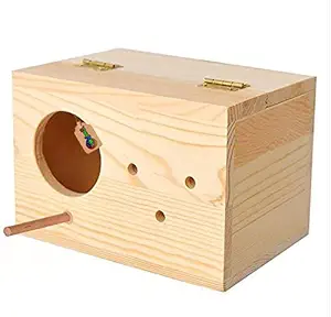 DreamAuro 9 Inches Natural Wood Mountable Nest Cum Breeding Box with Perch Attached for Birds