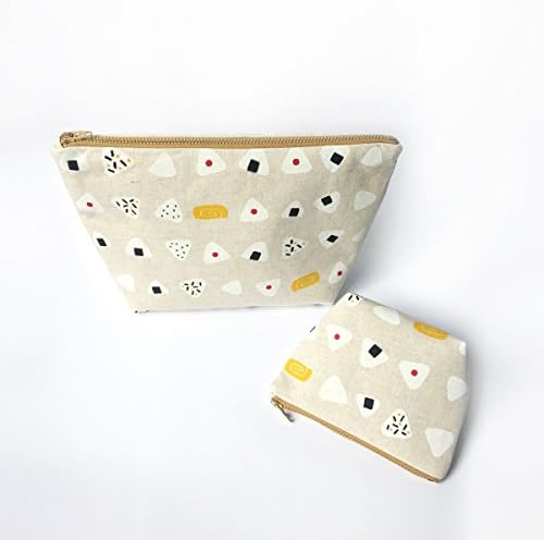 Onigiri Carry All Canvas Zipper Pouch, Large Cosmetic Purse, Make Up Bag, Japanese Cute Prints