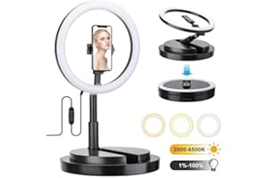 WIKIMARK Aro de Luz Led Plegable de 12" - 29 Cm, Muy Fácil de Montar, Se Puede Usar para Iluminación de Reunión Zoom, Maquillaje, Videollamadas, Youtube, TikTok o Twich. Desde 55Cm hasta 168Cm. Anillo de Led.