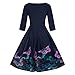 Produktbild 2018JYJM Weihnachten Mode Damen Plus Größe 3/4 Ärmel Vintage Kleid Blumendruck Retro Swing Dress Winter Mantel Damen,Langer Mantel Revers Parka Jacke StrickjackeOutwear Kurzarm Rockabilly Cocktail
