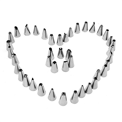 YIAN 46 Spritztüllen Set inkl.42 Stücke Garnieraufsätze 2 wiederverwendbare silikon-vereisungsbeutel und 2 Kunststoff-Kupplungen für Pralinen,Plätzchen, Keksen,Kuchen und Torten Deko decorating tools aus Edelstahl - 5
