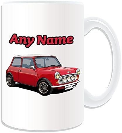 Personalised Gift - LARGE Red and White Mini Front Mug (Transport Design Theme, White) Any Name Message Unique Hatch Convertible Coupe Roadster Vehicle Car Automobile Cute Driver Cooper