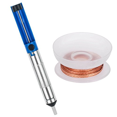 Preisvergleich Produktbild Solder Sucker and Desoldering Wick, NIUTOP Blau Lötmittel-Sauger Desoldering Vakuumpumpe Solder Removal Tool und 2.5 mm Breite, 1.5 m Länge Desoldering Wick