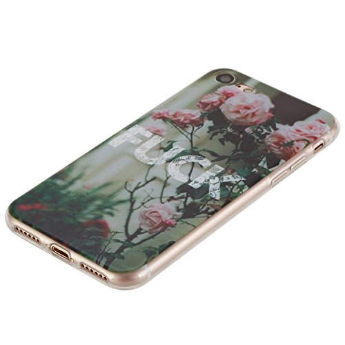iPhone 7 Schutzhülle,iPhone 7 Silikon Handyhülle,JAWSEU Kreative Rose Blumen Spruch Muster Dünn Tpu Silikon Handytasche Weiche Flexibel Rückseite Tasche Etui Schale Bumper Durchsichtig Kratzfeste Transparente Crystal Hülle Case Cover für iPhone 7 4.7 Zoll+1xSchwarz Glitzer Bling Eingabestift-Rose Blumen Spruch - 4