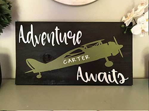 yyyhkkk Adventure Awaits Airplane Customized wood plaque Sign
