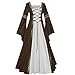 Produktbild UJUNAOR Damen Retro Kleider Sommer Volltonfarbe Glocke Ärmel Prinzessin Rock Cosplay-Kleid Langer Rock(XXX-Large,Khaki)