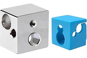 ZIZISHU Super Print Updated High Temperature Mega Plated Copper Heater Block, with Silicone Sock for I3 Mega/Mega S/Pro/Mega X/Zero 2.0/Chiron/Kobra/Kobra GO/Kobra Neo V5 Print J-Head Hotend.(1PC)