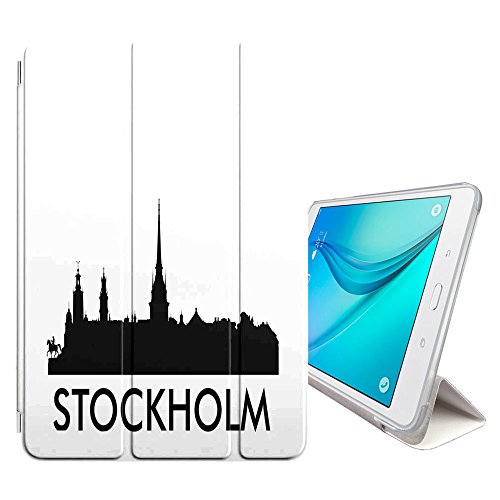 Preisvergleich Produktbild STPlus Stockholm, Schweden Stadt Skyline Silhouette Postkarte Smartcover Schutzhülle Schutz Hülle Case mit Standfunktion / Sleep / Wake up für Samsung Galaxy Tab S3 - 9.7" (T820 Series, T825 Series, T827 Series)
