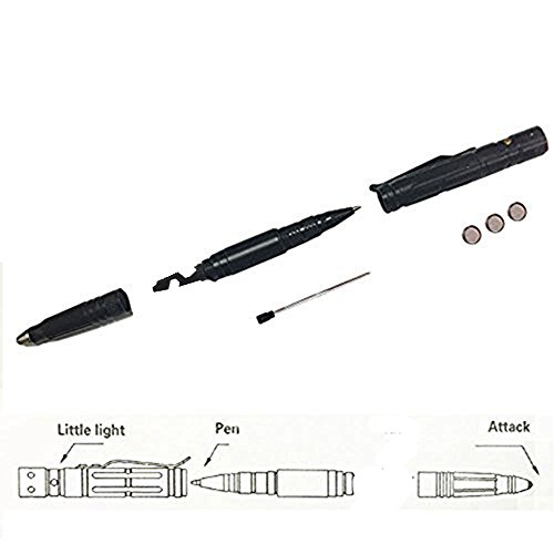 JTENG Edelstahl Taktischer Kugelschreiber Mehrzweckstift MPP für jede Extremsituation mit LED Licht & Glassbreaker Pen (schwarz) - 5