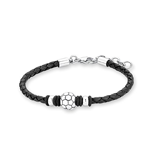 s.Oliver Kinder-Armband Fussball Edelstahl Leder  20 cm - 542364