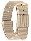 MOMENTO Damen Herren NATO Nylon Ersatz Uhren-Armband Strap mit Edelstahl-Schliesse in Gelb-Gold und Nylon-Armband in Beige 18mm