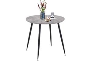 GOLDFAN Round Dining Table Retro Design Kitchen Wooden Table With Black Metal Legs for Dining Room Living Room Office, 80cm,Gray